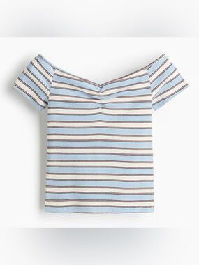 2 Ribbed Boat-Neck Tops in MULTI&WHITE